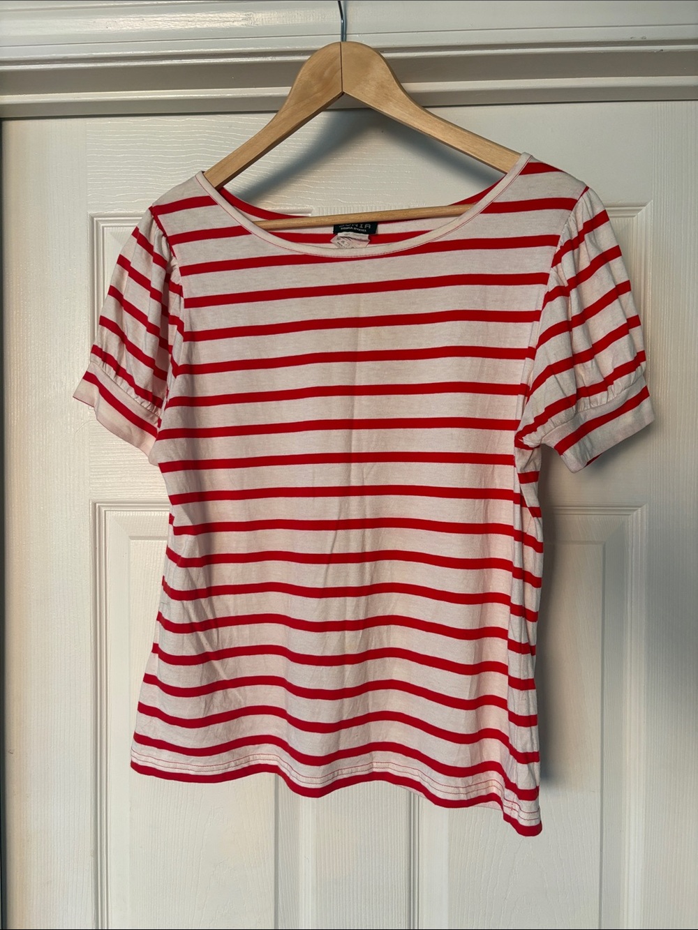 Sonia by Sonia Rykiel Red and White Striped Puffy Sleeve Tee